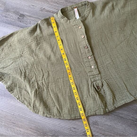 Free People Top Dolman Drape Poncho Flowy Cotton Olive Oversized - Picture 10 of 12